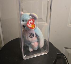B B Bear TY Multicolor Rare Beanie Baby Birthday Bear In Plastic Case